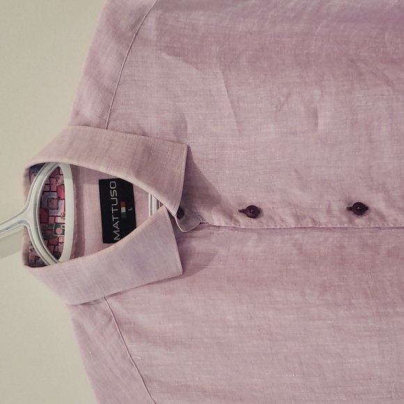 MATTUSO Shirt 100% Linen Violet Long Sleeve Men's Size Large - Picture 6 of 13